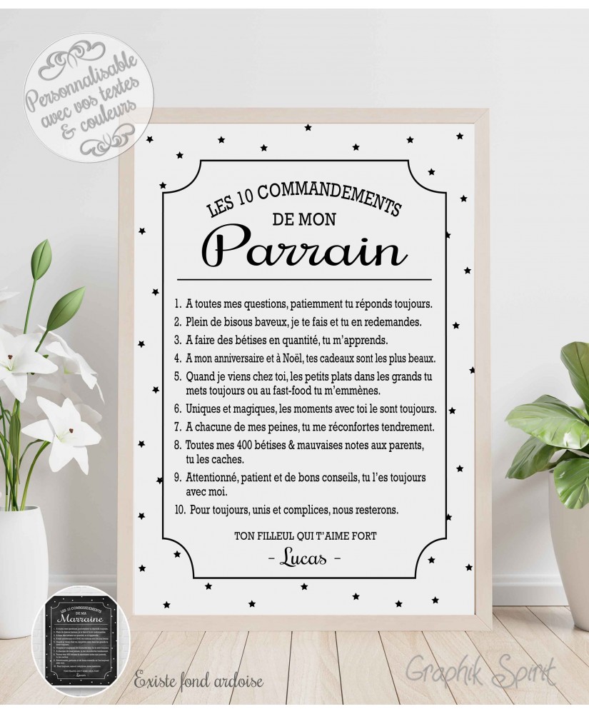 Affiche commandements Parrain Marraine - Personnalisable 