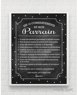 Tableau personnalisé des 10 commandements d'un Parrain - fond ardoise