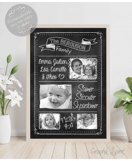 Tableau de famille personnalisé avec vos photos et textes - Ardoise