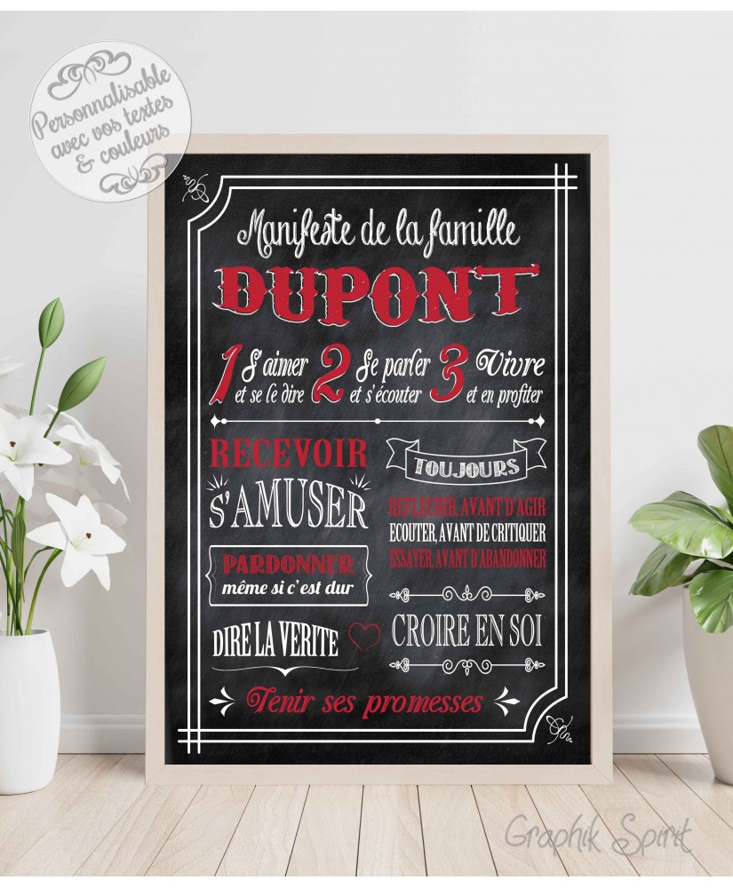 Tableau Manifeste de la famille personnalisé - Ardoise