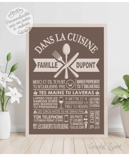 Tableau "les commandements de la Cuisine" personnalisé - Règles de la cuisine