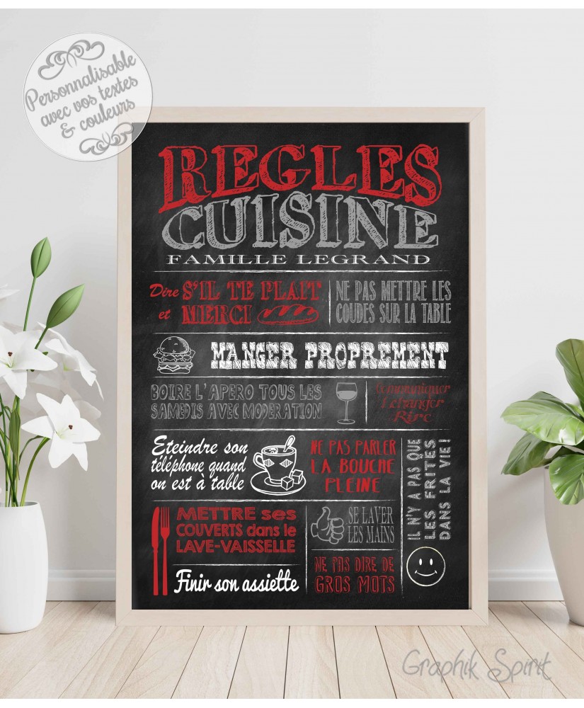 Tableau Règles de la cuisine personnalisé - Ardoise