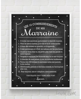 Tableau personnalisé des 10 commandements d'une Marraine - fond ardoise